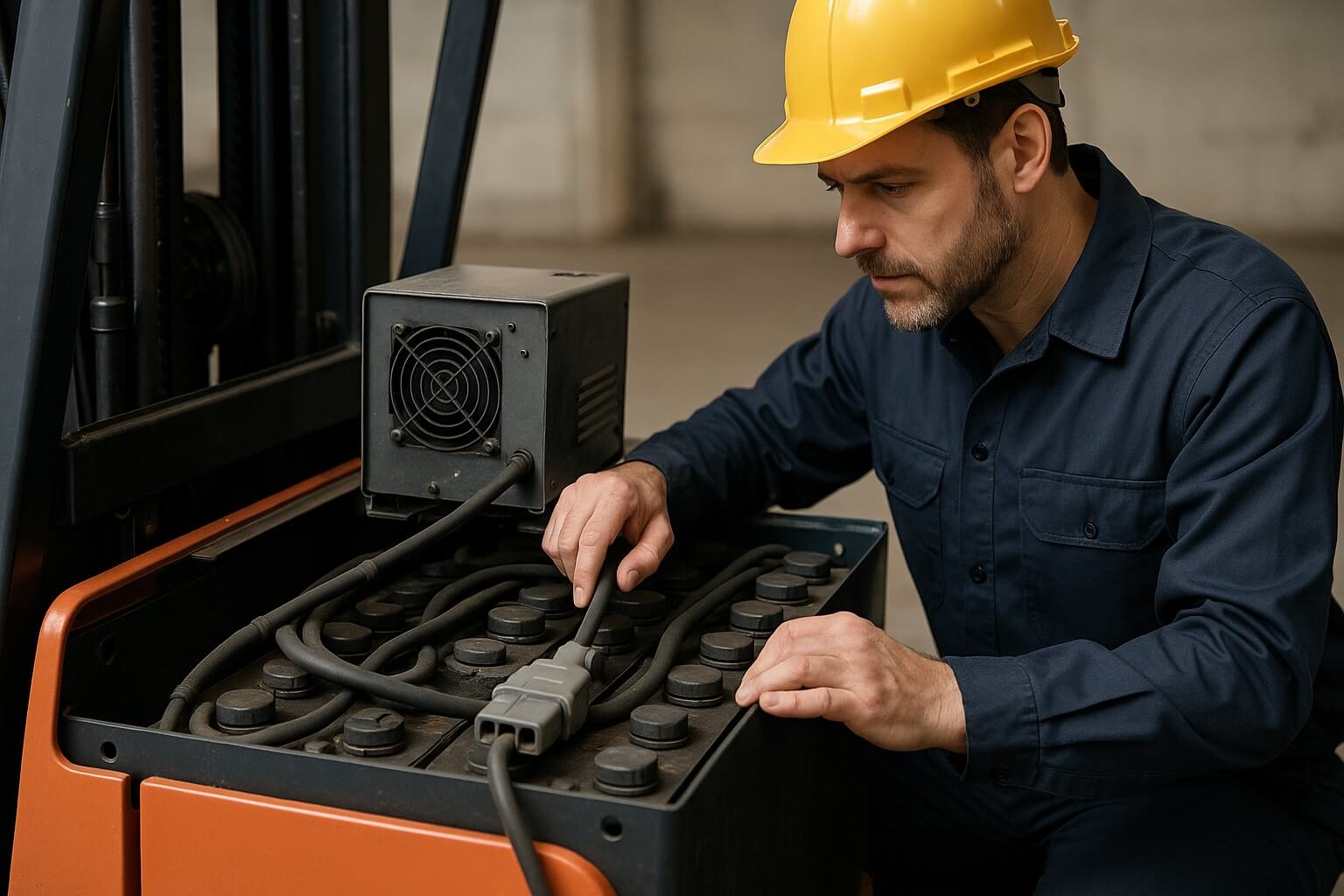 Manutenção elétrica de empilhadeiras exige atenção a bateria e fiação - Imagem do artigo original